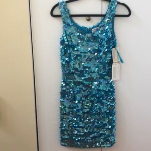 Papell Boutique Sequin Turquoise Tank Dress.